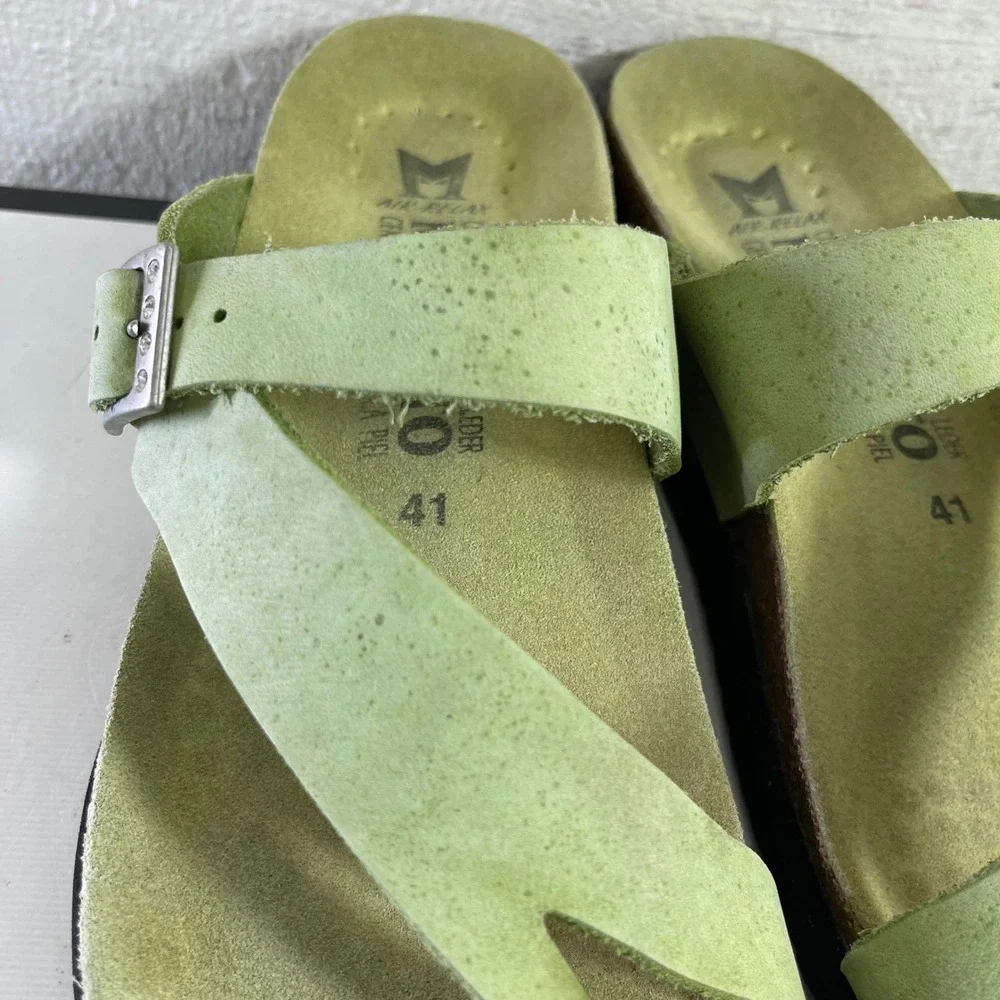 Mephisto Helen Sandals Lime Green‎ Nubuck Buckle Cork Slip On Womens 41 EU/11 US